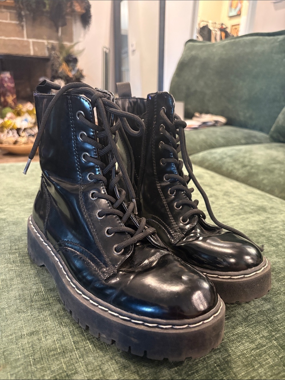 Sincerly Jules Black Lace-Up Platform Combat Boots